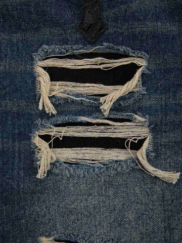 Distressed Cross Patchwork Washed Baggy Jeans 