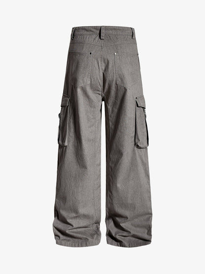Washed Cotton Multi-Pocket Ruched Cargo Pants 