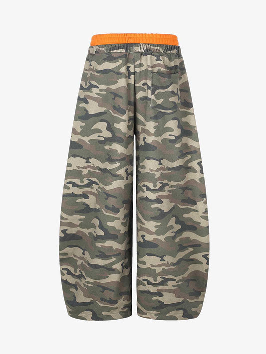 Camo Double Waist Baggy Barrel Sweatpants