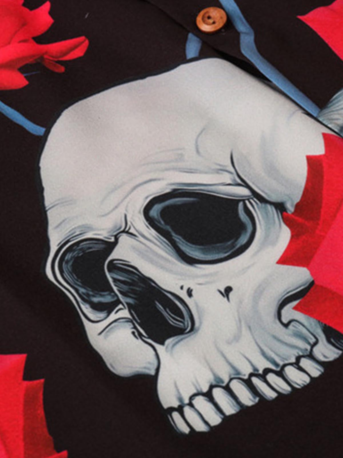 Gothic Skull Rose Cuban Shirt