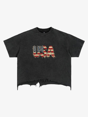 Ripped USA Flag Casual T-Shirt