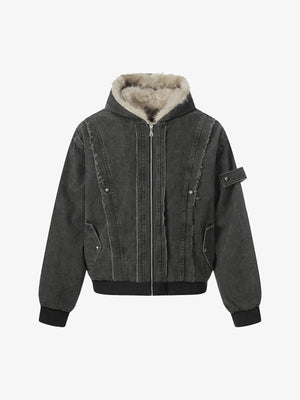 Retro Washed Fleece-lined Hooded Work Jacket 
