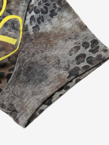 Vintage Leopard Print Zip Neck T-Shirt