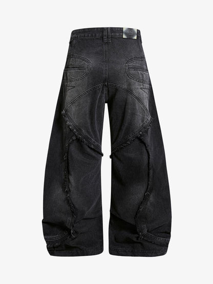 Distressed Black Denim Crop Jacket – Oversized Ripped Cotton Streetwear