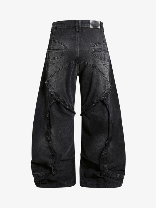Black Washed Baggy Cargo Pants with Multi