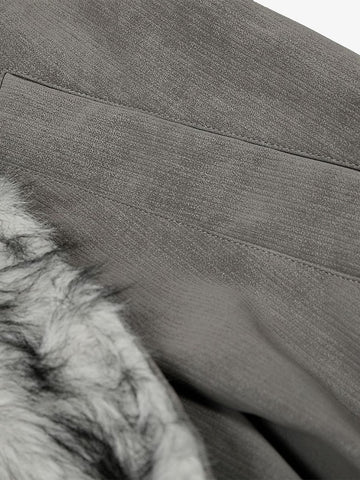 Vintage Dual-layer Collar Fleece-lined Zipper Jacket 