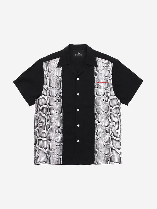 Snakeskin Patchwork Button-Up Shirt