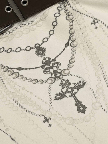 Necklace Graphic Belt Detail Off-Shoulder Sweatshirt