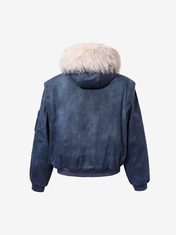 Washed Patchwork Contrast Bomber Jacket 