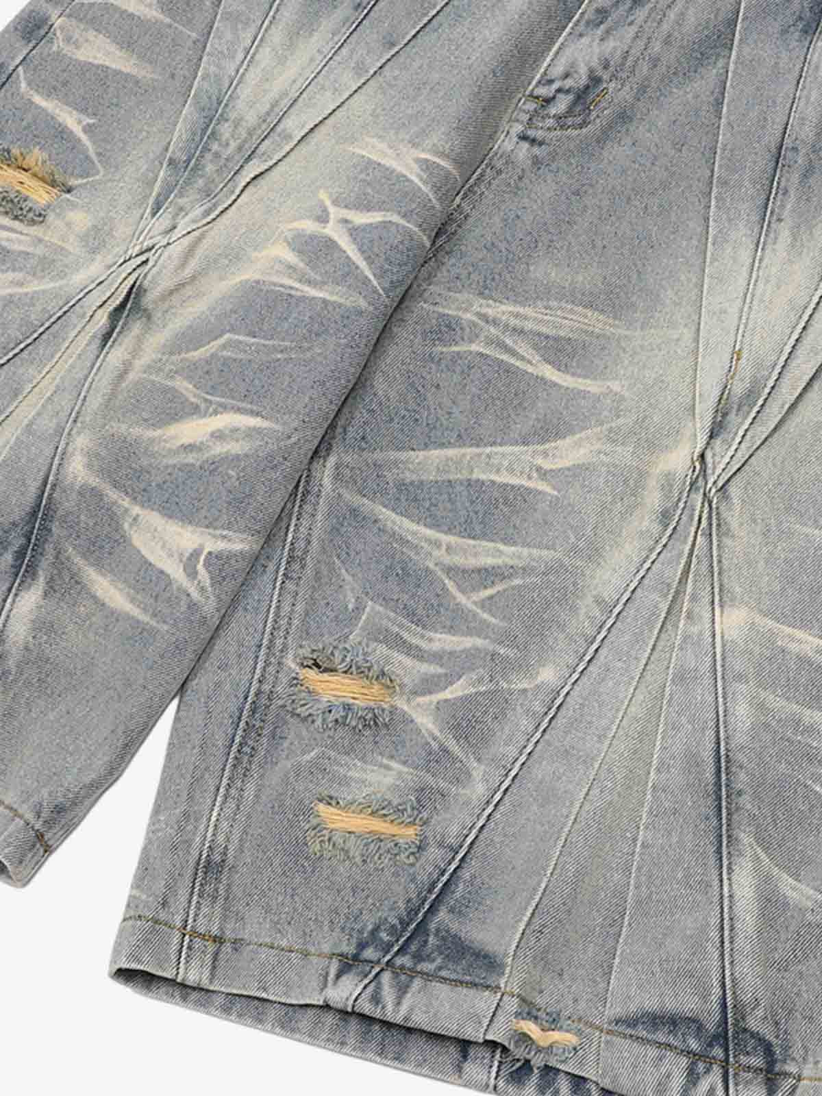 Washed Black Branch Print Deconstructed Denim Set 