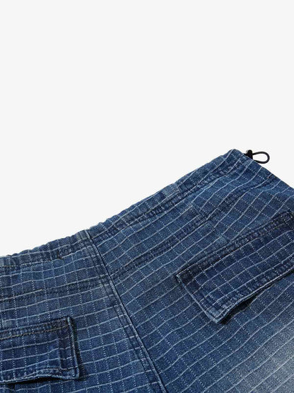 Grid Print Cotton-Linen Drawstring Shorts – Relaxed Fit Casual Streetwear