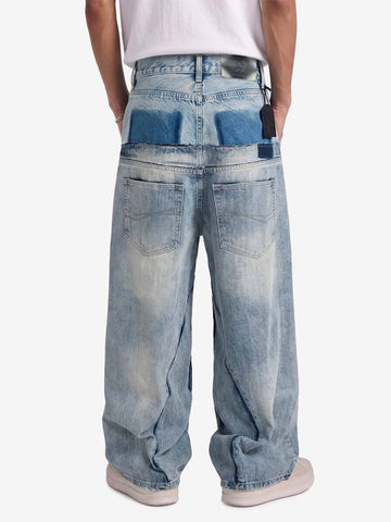 Double-Layer Paneled Baggy Jeans