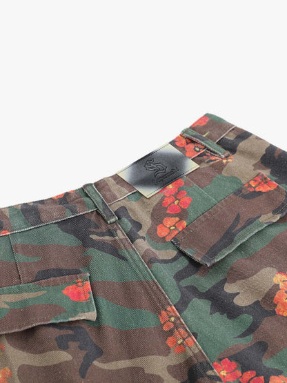 Vintage Floral Camo Multi-Pocket Cargo Shorts 