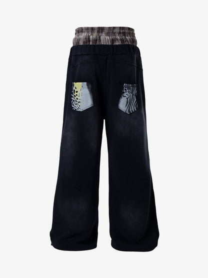 Double Waistband Animal Graphic Pants 