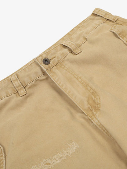 Hole Patch Pleated Multi-pocket Work Wear Casual Pants 