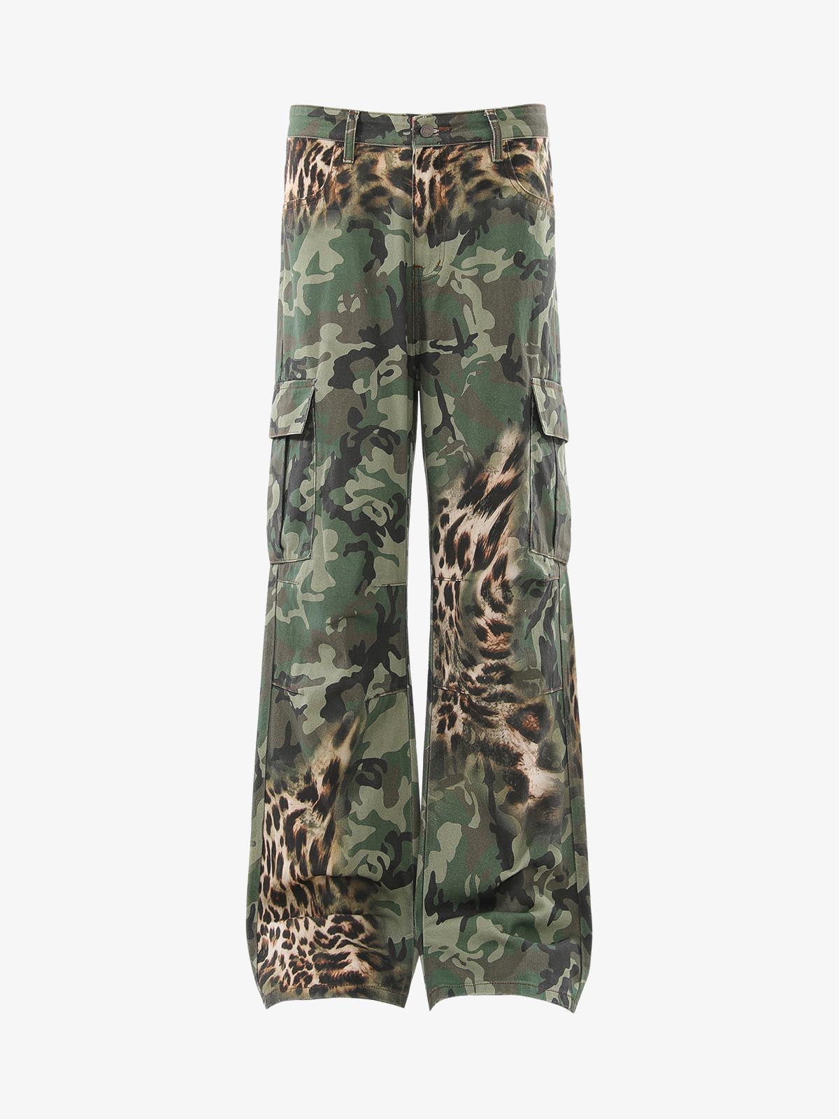 Camo Leopard Patchwork Cargo Pants