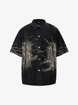 Washed Black Branch Print Deconstructed Denim Set 