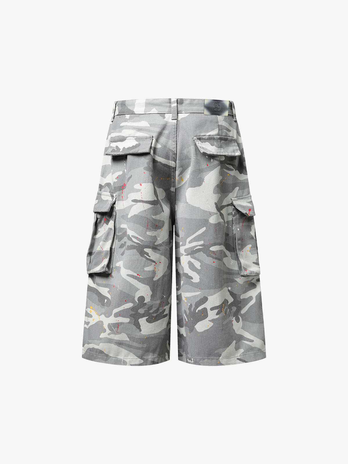 Camo Cargo Shorts with Paint Splatter – Relaxed Fit Utility Streetwear