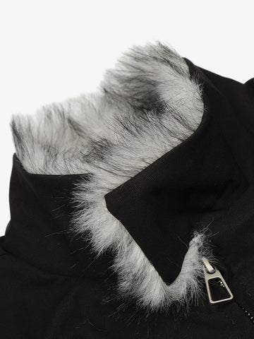 Vintage Stand Collar Fur Lined Bomber Jacket 