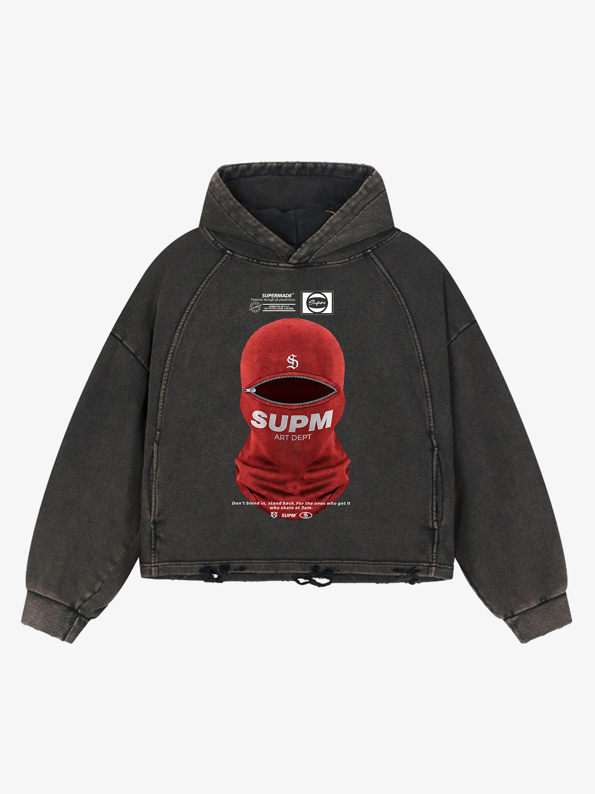 Retro Bandit Hat Graphic Distressed Cropped Hoodie 