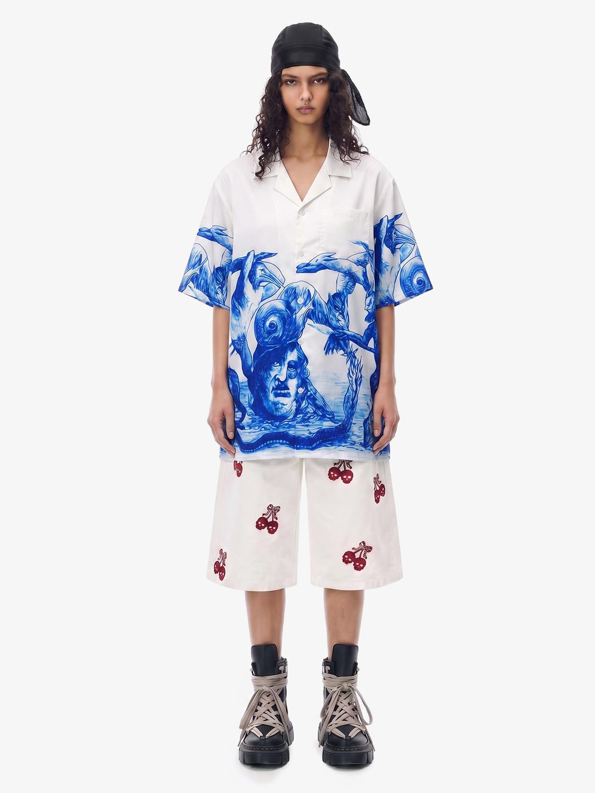 Blue Sketch Mythological Cuban Shirt