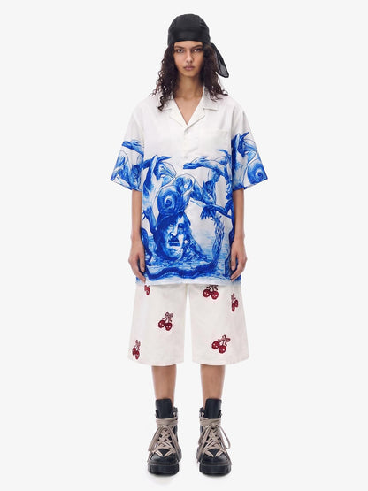 Blue Sketch Mythological Cuban Shirt
