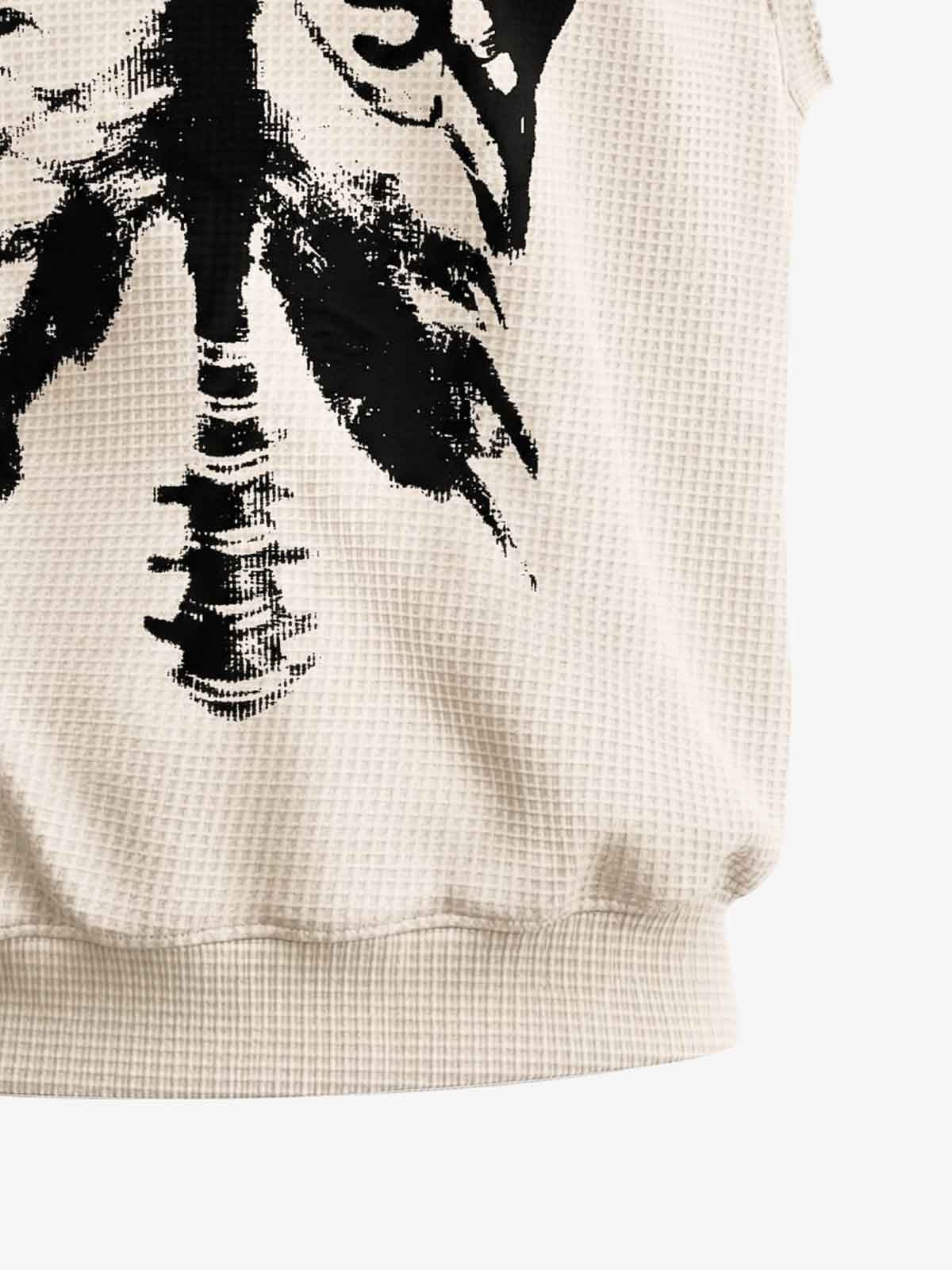 Vintage Skeleton Graphic Waffle Knit Sleeveless Vest 