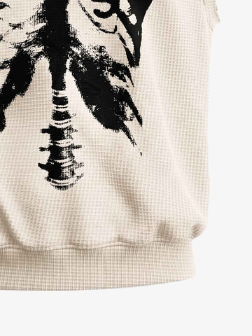 Vintage Skeleton Graphic Waffle Knit Sleeveless Vest 
