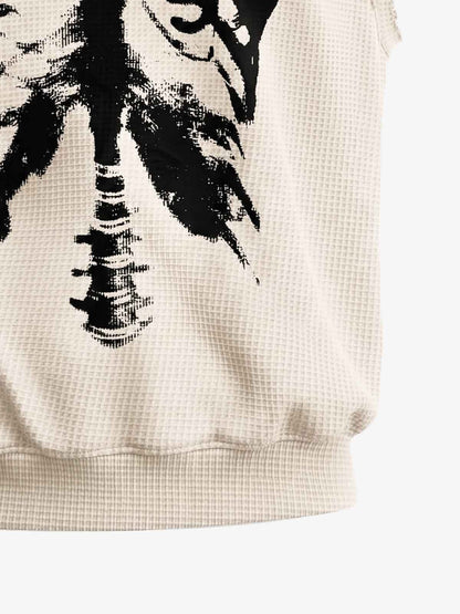Vintage Skeleton Graphic Waffle Knit Sleeveless Vest 