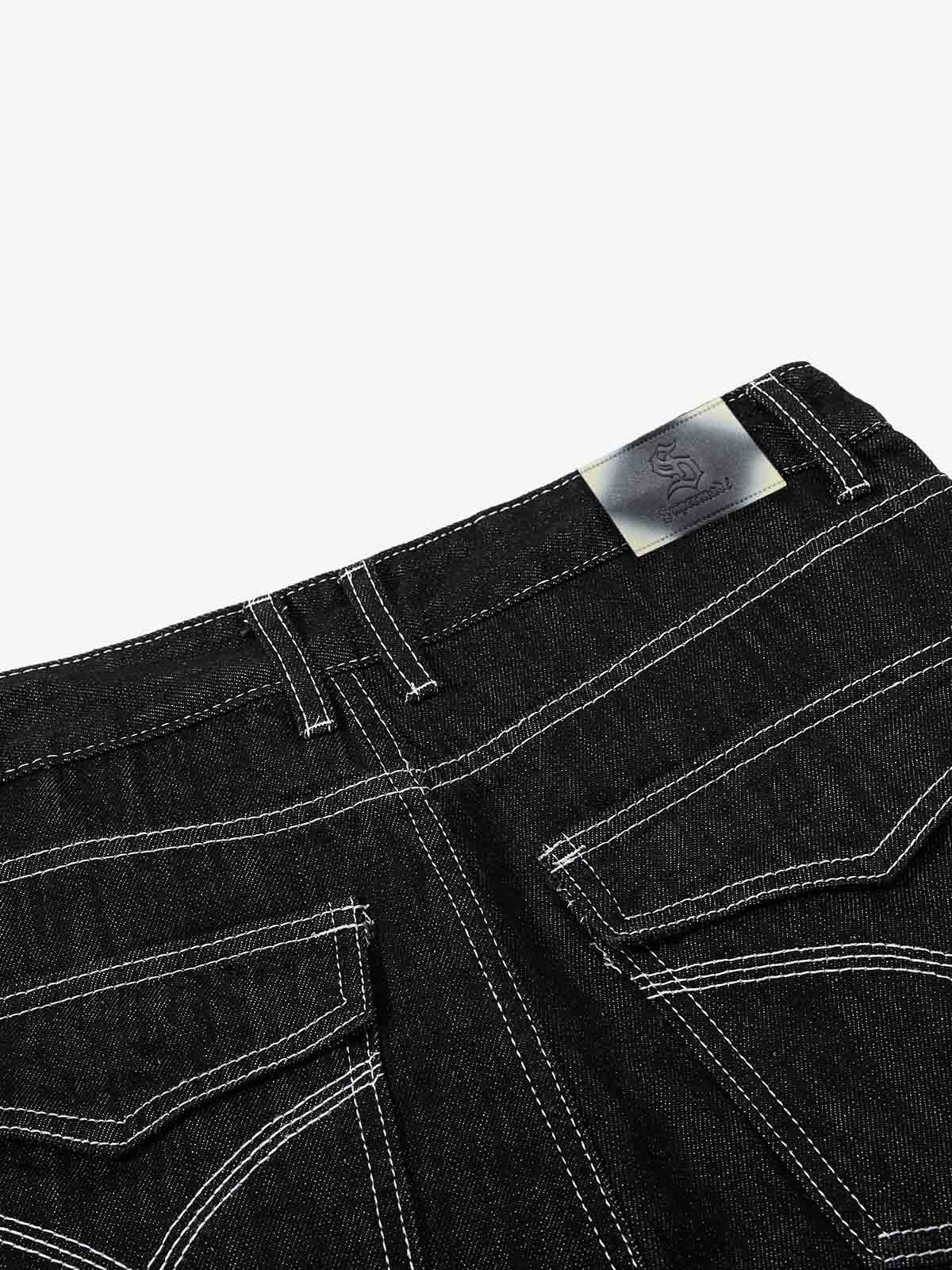 Square Studded Panelled Baggy Jeans