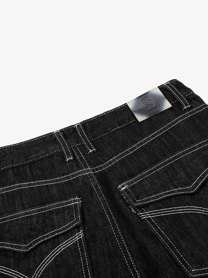 Square Studded Panelled Baggy Jeans
