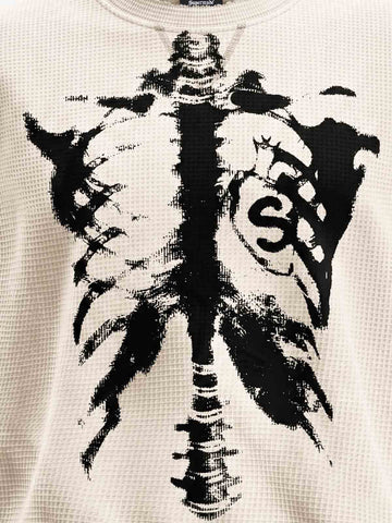 Vintage Skeleton Graphic Waffle Knit Sleeveless Vest 