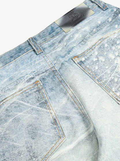 Vintage Washed Rhinestone Wide Leg Denim Jeans 