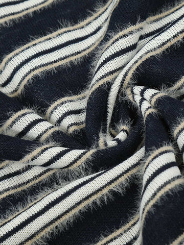 Striped Faux Fur Collar Long Sleeve Tee
