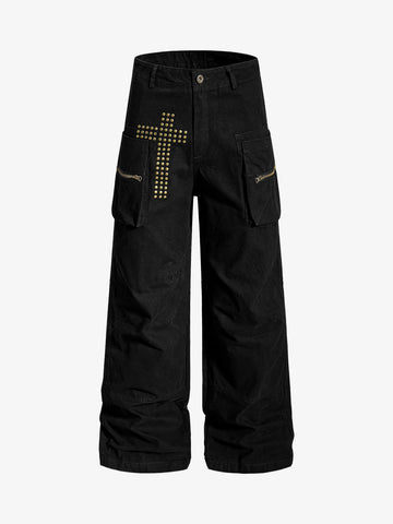 Vintage Utility Studded Cross Straight Leg Pants 