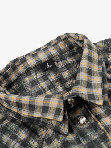 Vintage Washed Plaid Cropped Shirt Jacket 