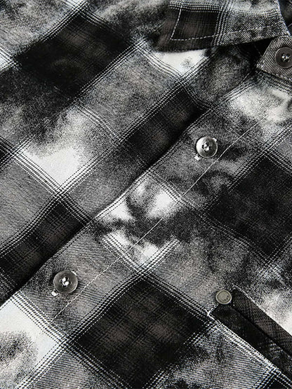 Vintage Wash Plaid Spray Dye Raw Hem Shirt 