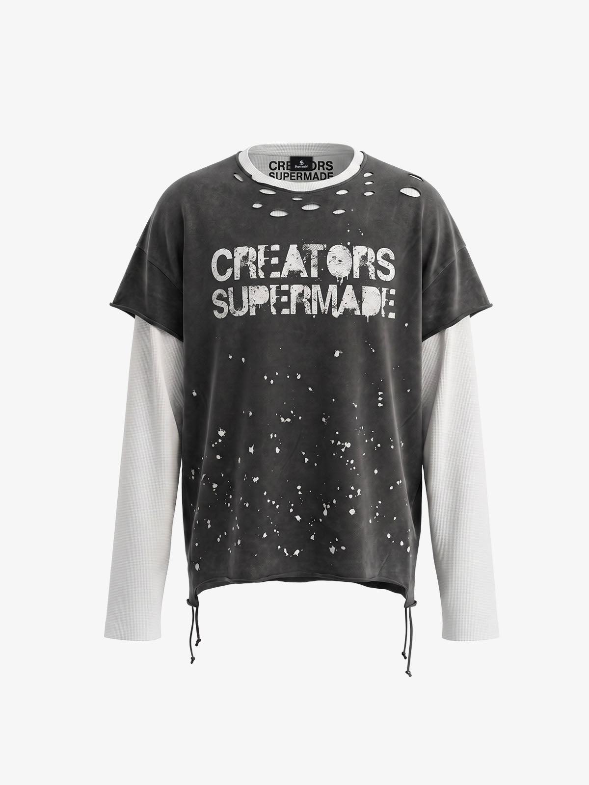 Faux Two-Piece Distressed Long Sleeve Tee
