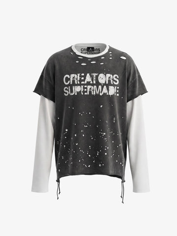 Faux Two-Piece Distressed Long Sleeve Tee