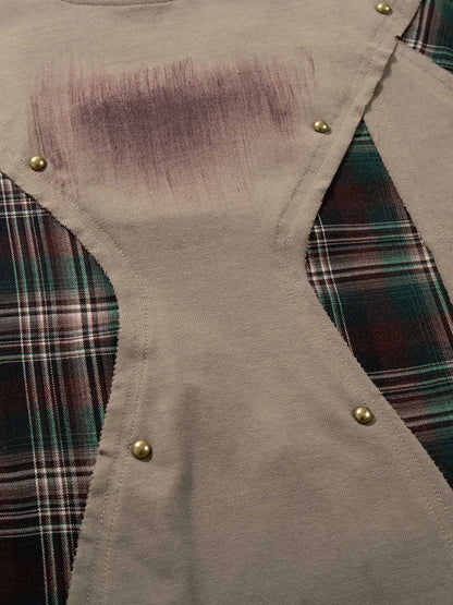 Plaid Studded Distressed Tee