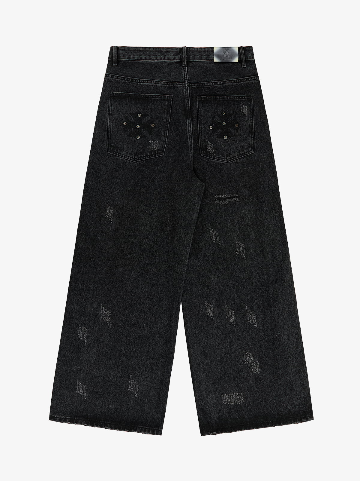 Vintage Washed Distressed Metal Ring Baggy Jeans 