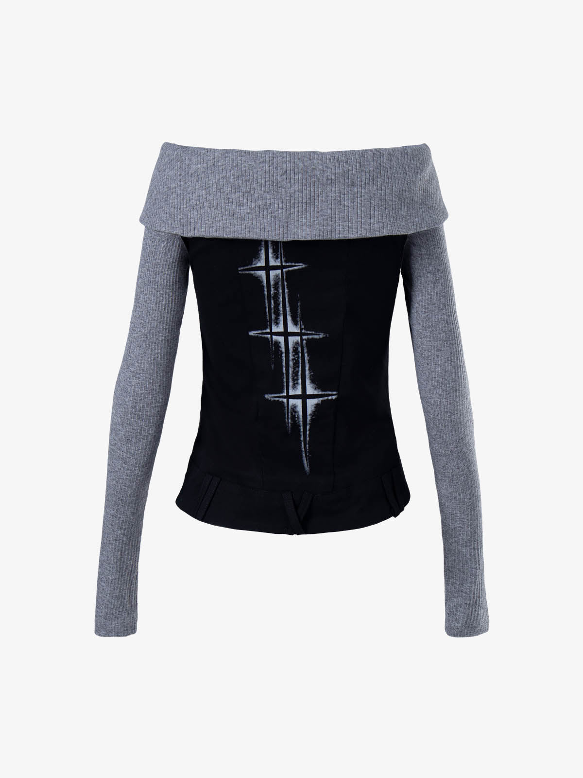 Thesupermade Napoleon Button Off-Shoulder Slim Fit Long Sleeve Top