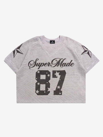 Star Pattern Cropped Knit Jersey T-Shirt