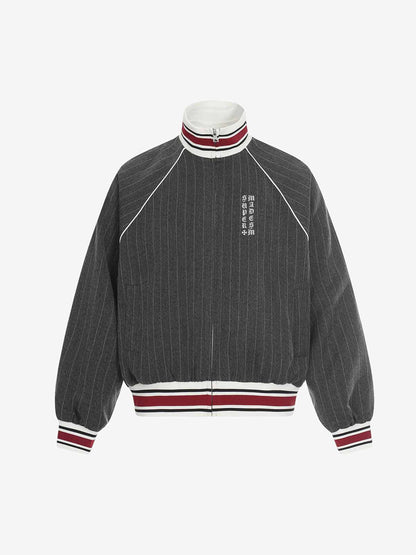 Retro Color-Blocked Striped Stand-Collar Tracksuit 