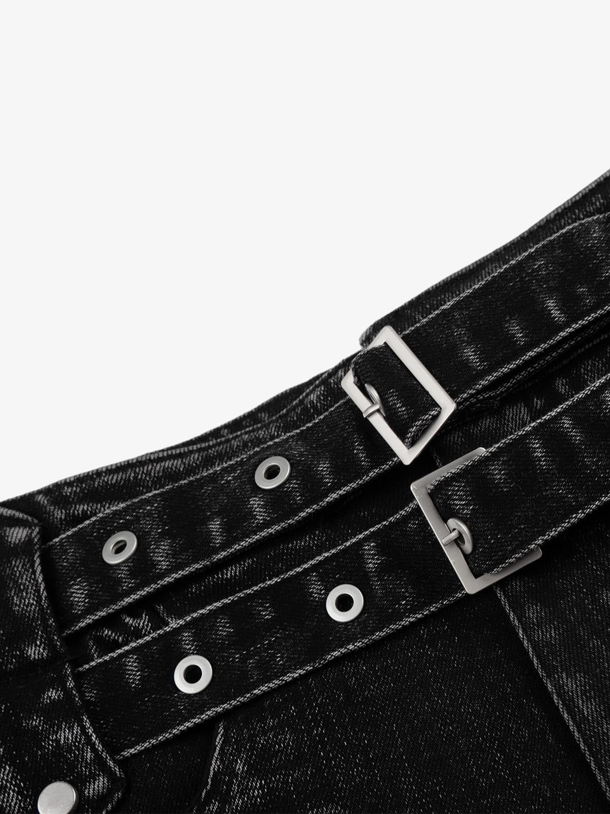 Thesupermade Distressed Double Belt Mini Shorts