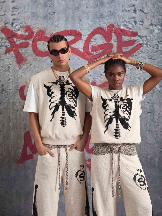 Skeleton Graphic Sleeveless Top and Pants Set - 2628
