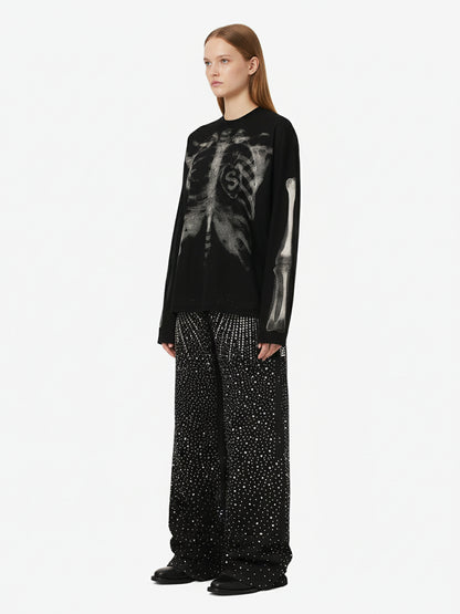 Skeleton Graphic Waffle Sweatshirt - 2495