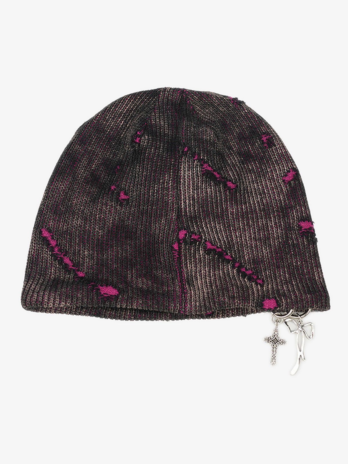 Retro Wasteland Style Distressed Knit Hanging Charm Beanie 