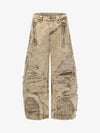 Distressed Raw-Edge Panel Sculpted Wide-Leg Jeans - 2590 