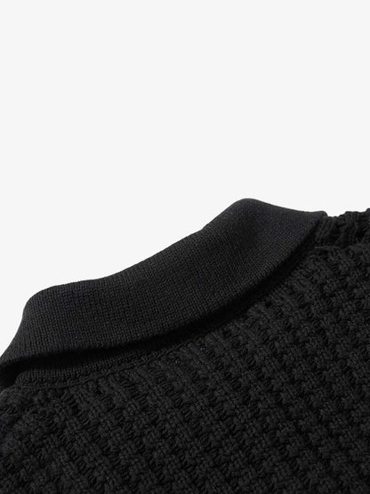 Retro Cable Knit Button-Up Collared Cardigan Sweater 